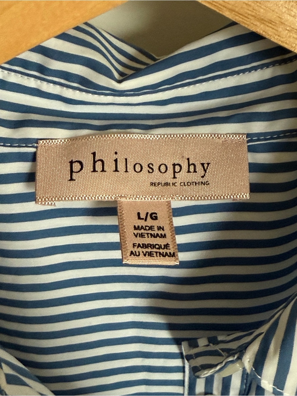 Philosophy Blue Striped Cinch Waist Gathered Ruched Button Down Shirt Large - Picture 7 of 11